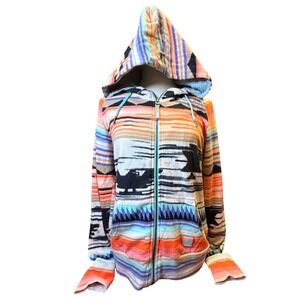 Bench Southwestern Aztec Full Zip Hoodie Women L Orange Blue